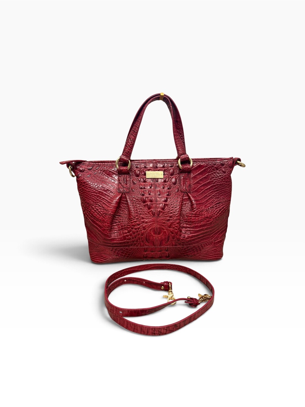Brahmin Burgundy Red Croc Embossed Leather Tote Shoulder Bag